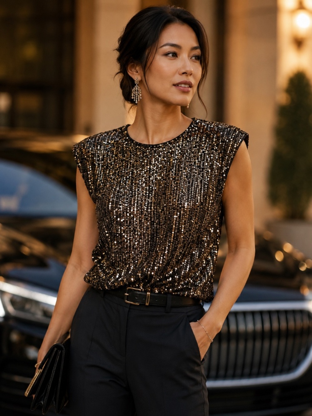 Bucket List Sequined Sleeveless Blouse Size S. NWT